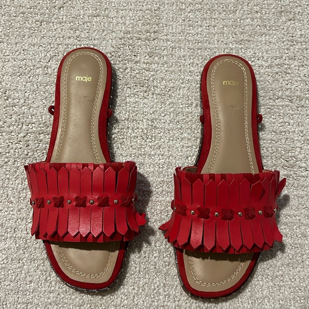 Maje Red Leather Sandals- Size 37